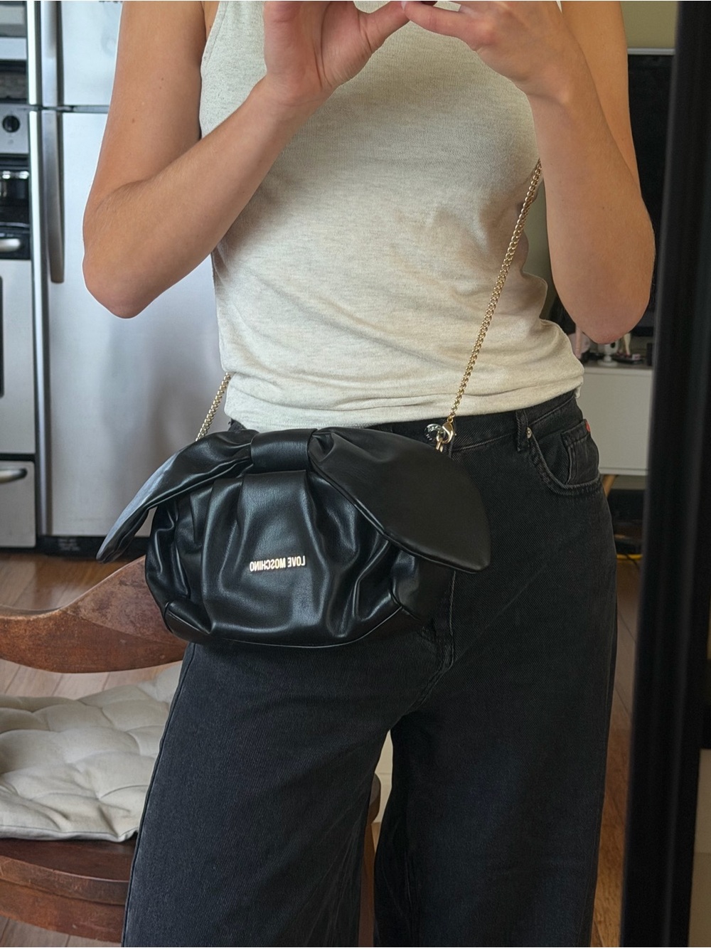 Love Moschino Black Faux Leather Crossbody with Gold Chain